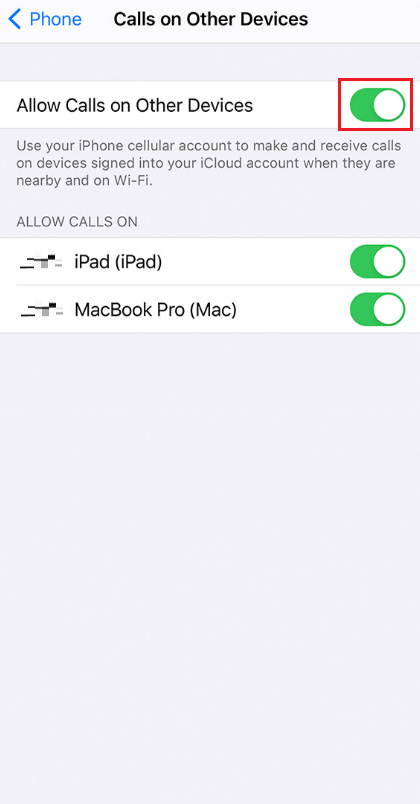 allow calls on other devices iphone setting