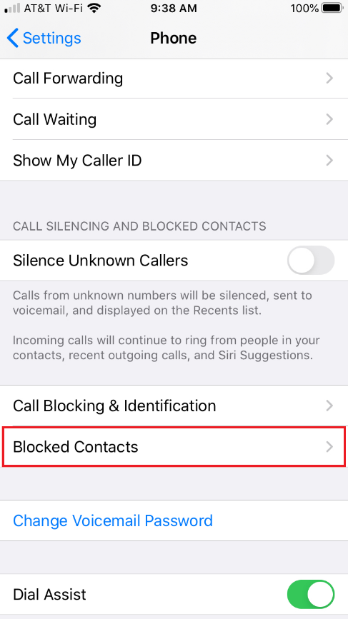 blocked contacts iphone setting