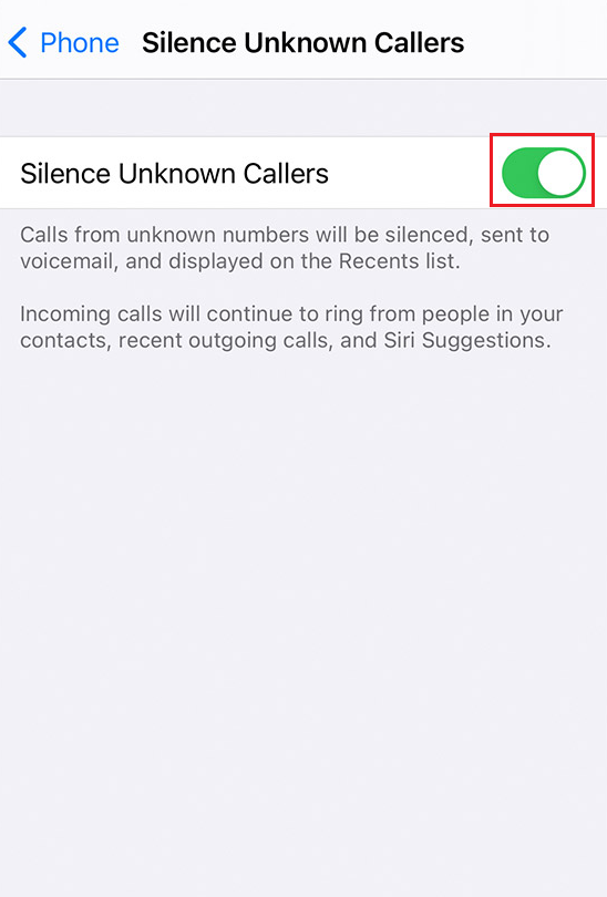 silence unknown callers in iphone settings