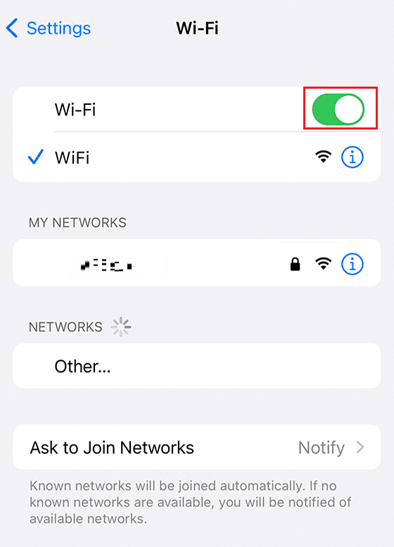 enable wi-fi on iPhone