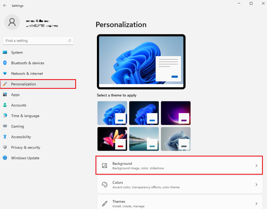 Personalization settings Windows 11