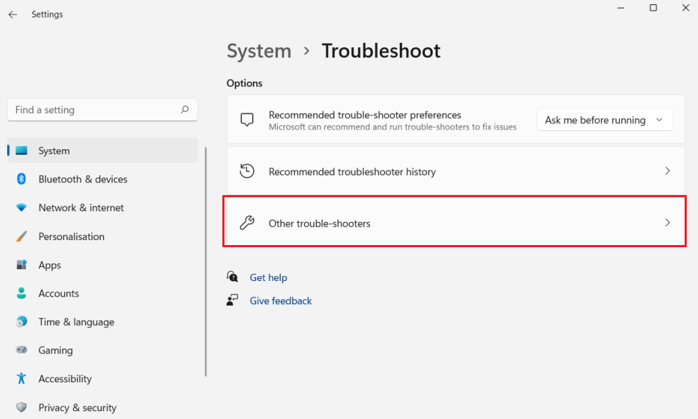 Windows system troubleshooter