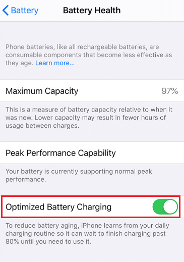 optimized battery charging option