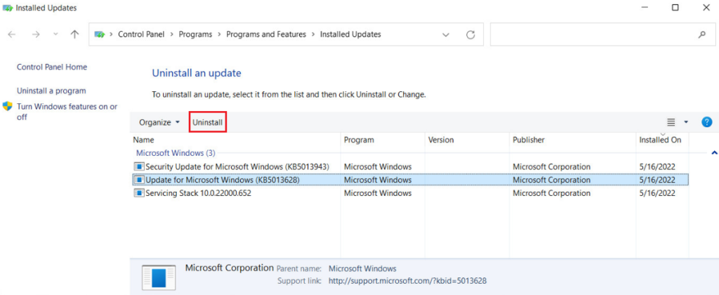 uninstall update windows 11