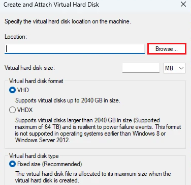 create VHD on Windows 11