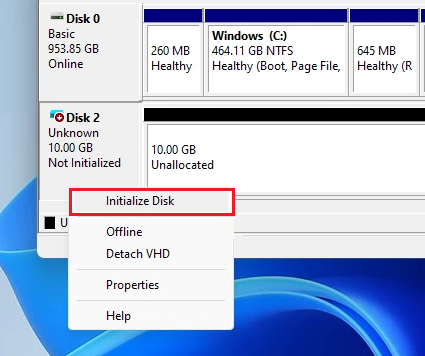 Initialize Disk Windows 11