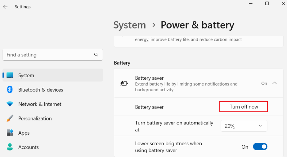 turn off now battery saver