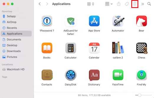 trash icon on applications mac