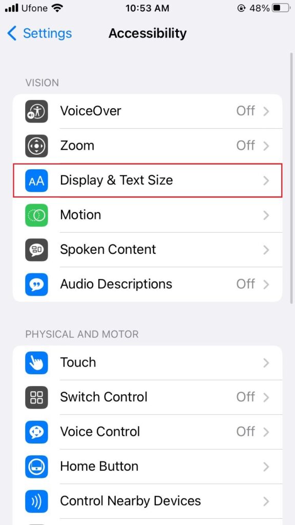 iphone display & text size setting