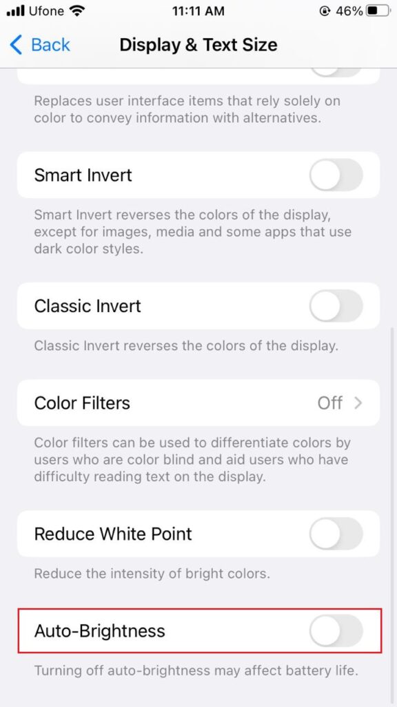 iphone auto-brightness option