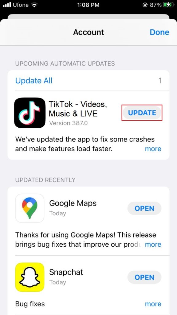 update tiktok app iphone