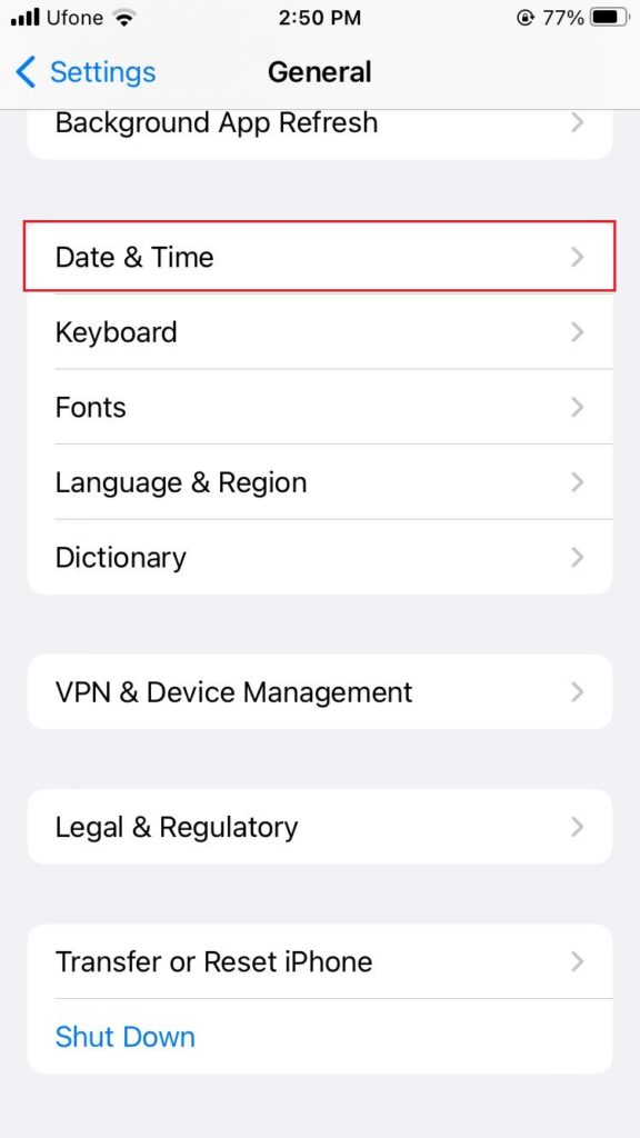 date & time settings iphone