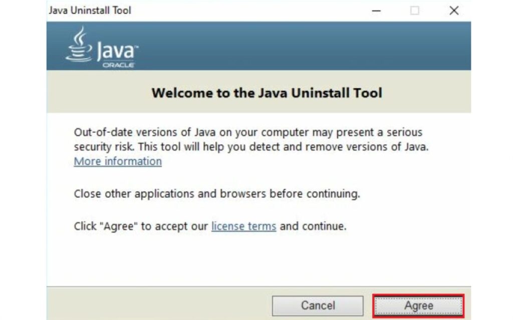 Java Uninstall tool wizard