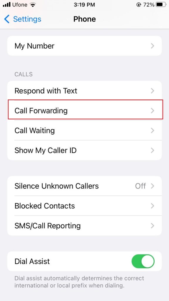 call forwarding in phone setting