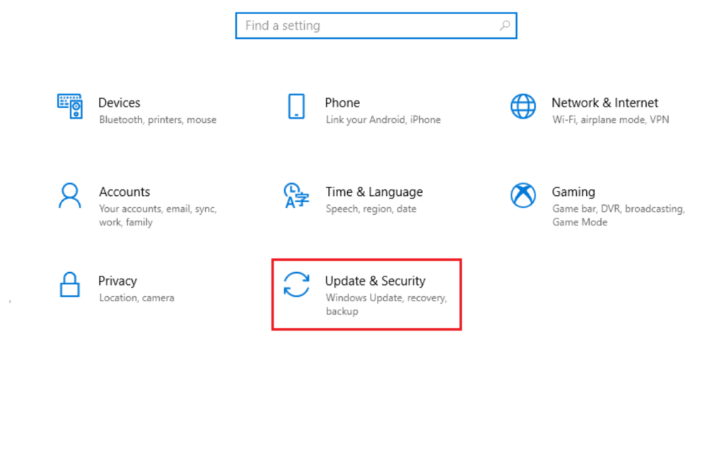 Update & Security Windows 10