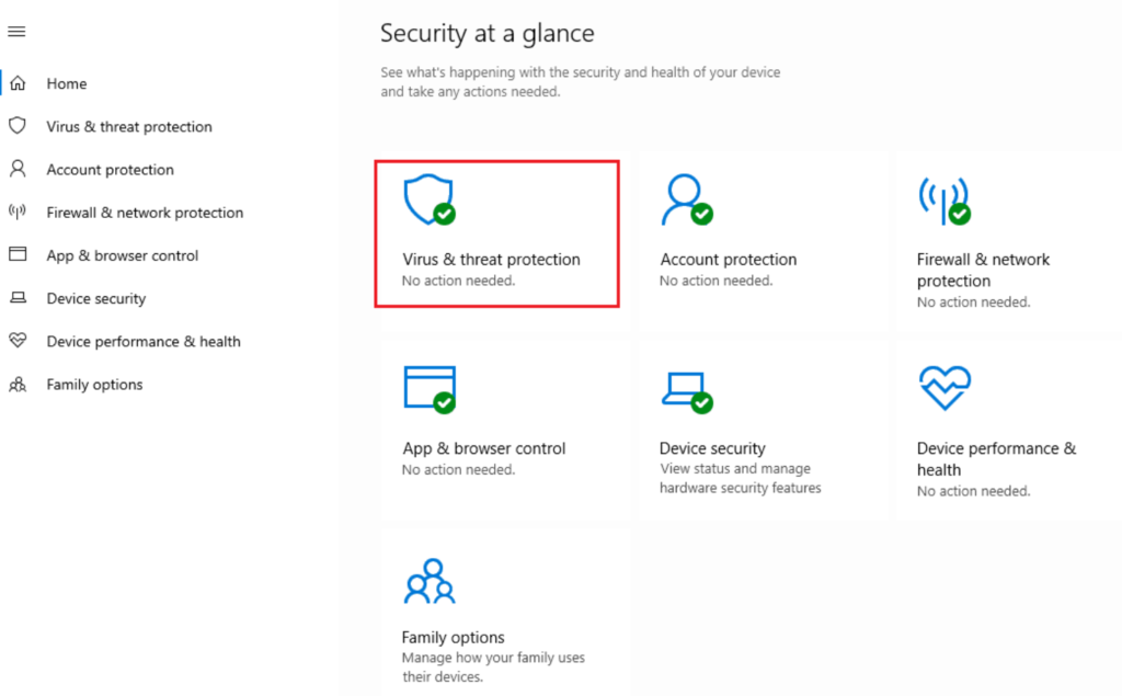 virus & threat protection on Windows