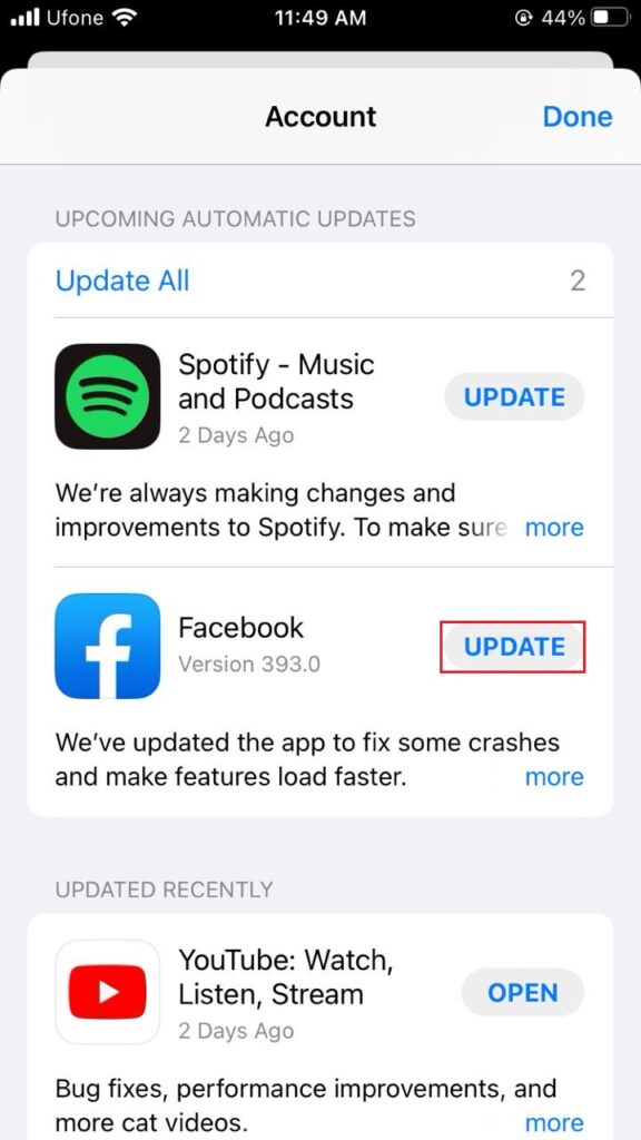update apps on iPhone