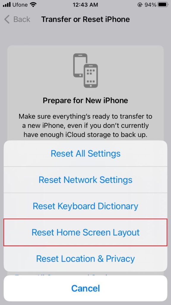 iphone reset home screen layout 