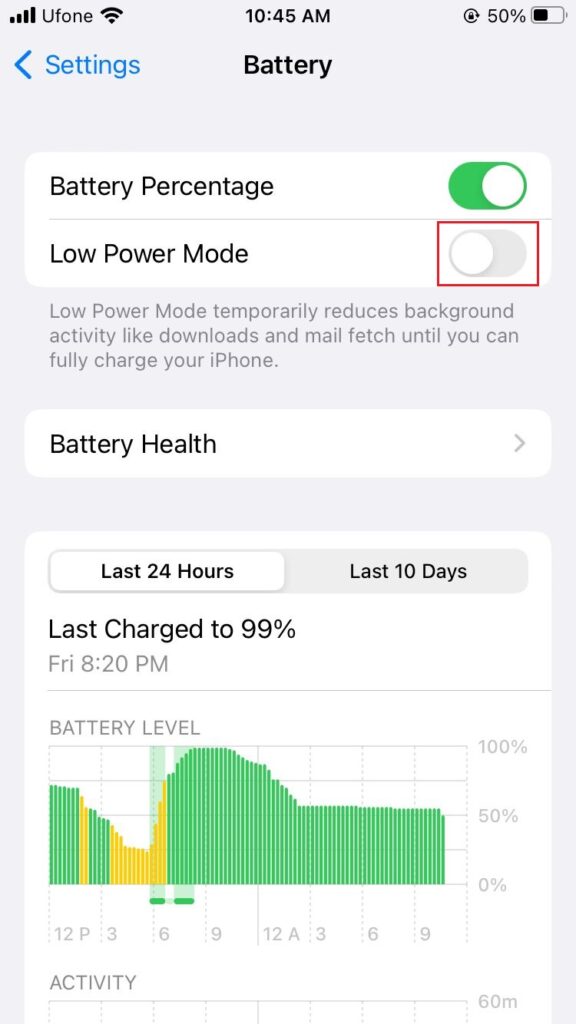disable Low Power Mode
