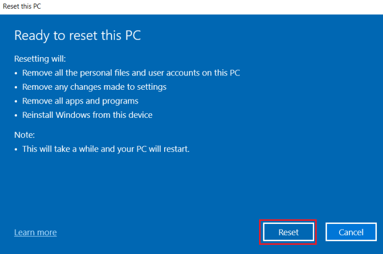 reset PC windows 11