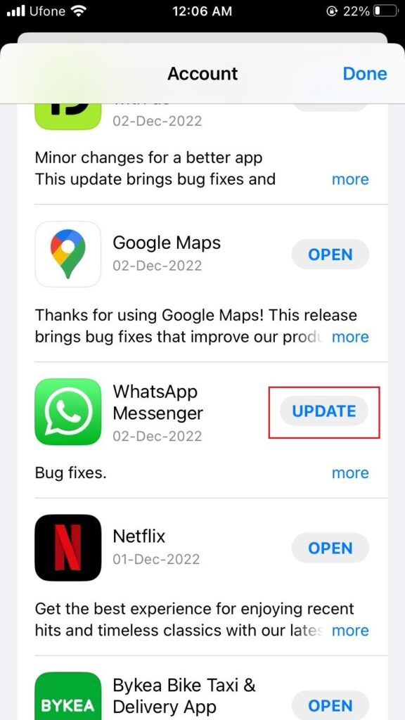 update whatsapp on iPhone