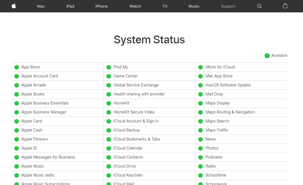 Apple Server Status
