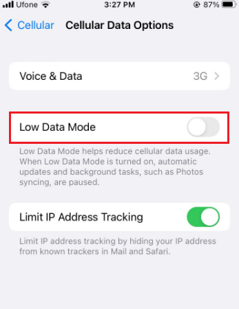 disable Low Data Mode
