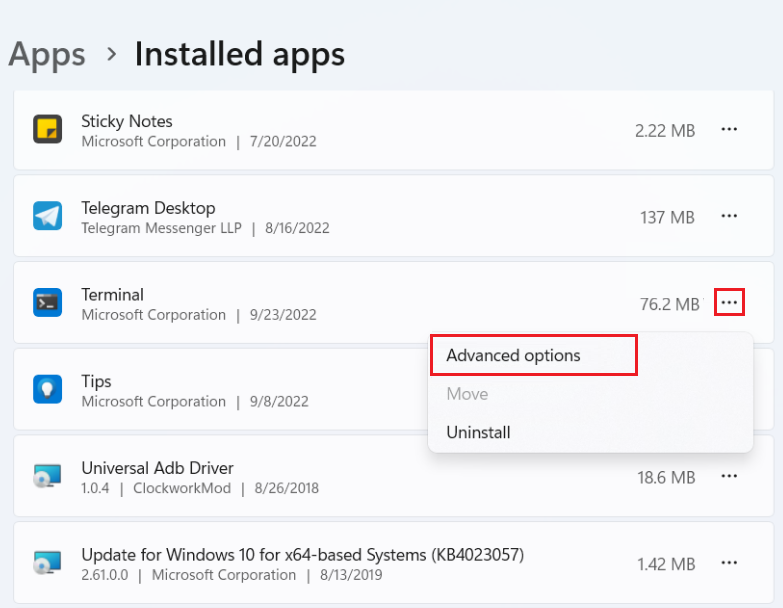 Installed Apps Windows 11