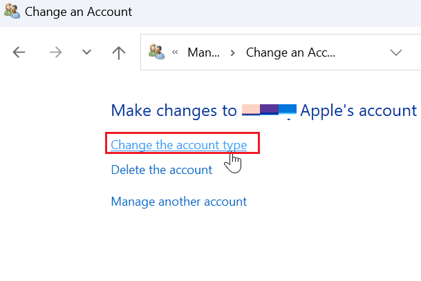 change account type on Windows