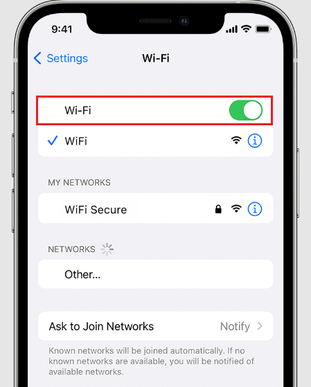 Enable Wi-Fi on iPhone