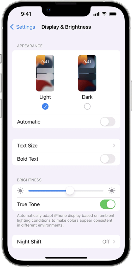 Dark Mode Settings iOS