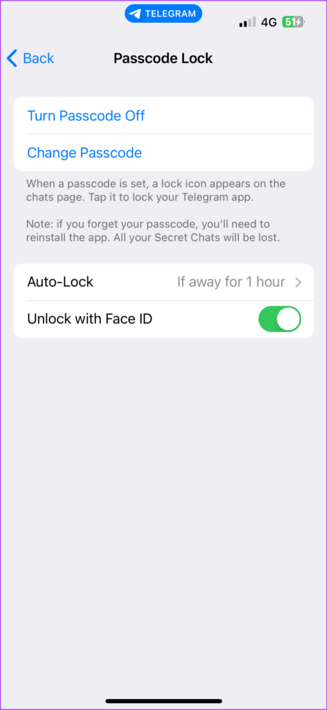 face id not working on telegram