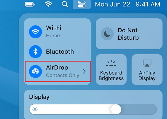 airdrop in control center mac
