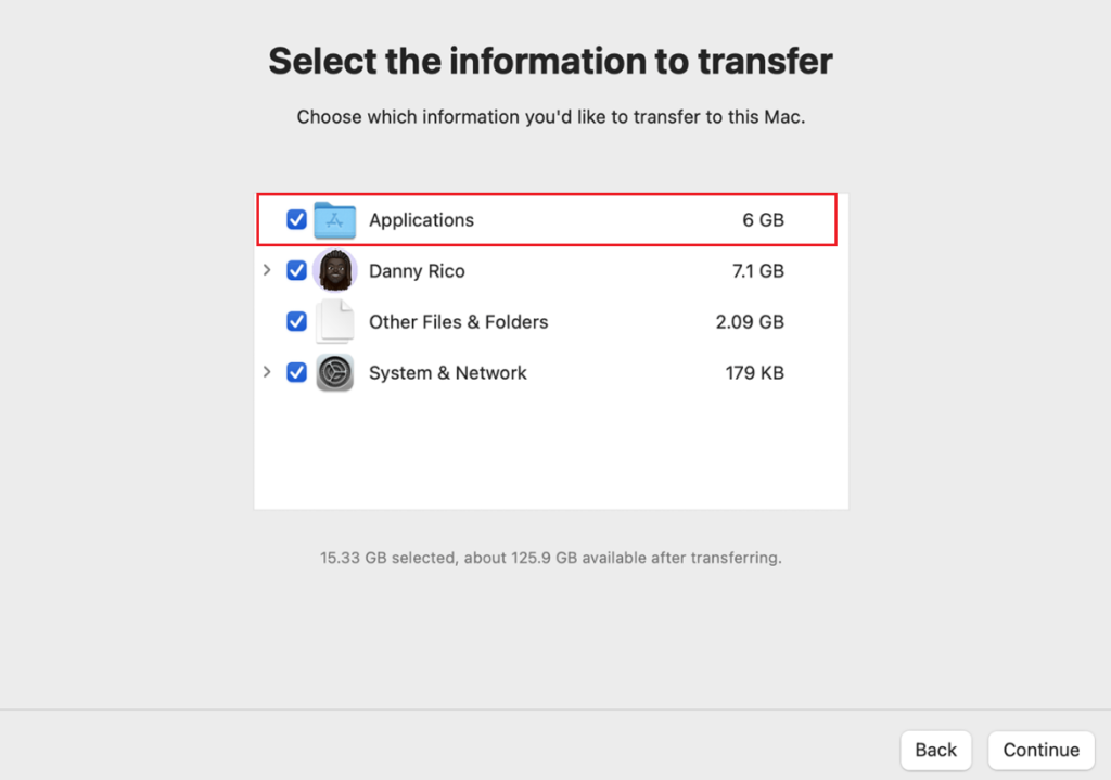 transfer of applications Mac