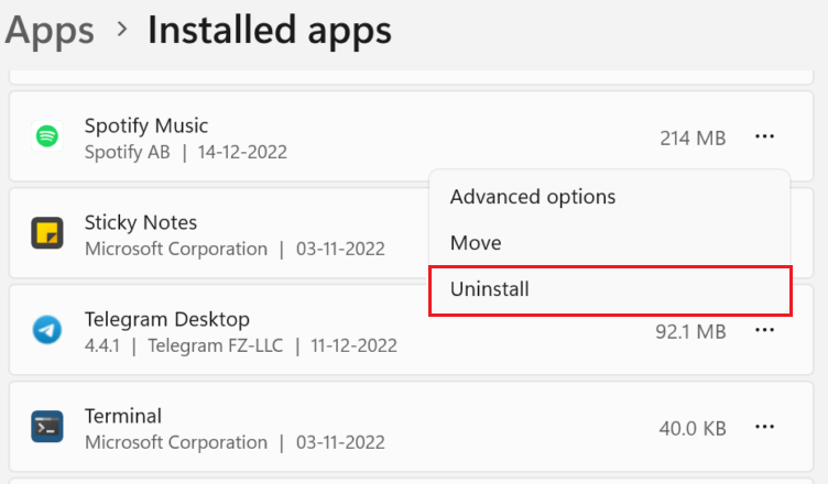 uninstall apps on Windows