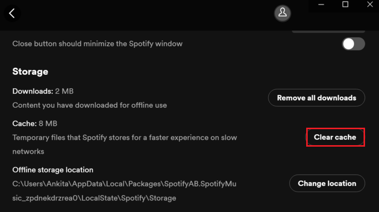 Clear cache for Spotify