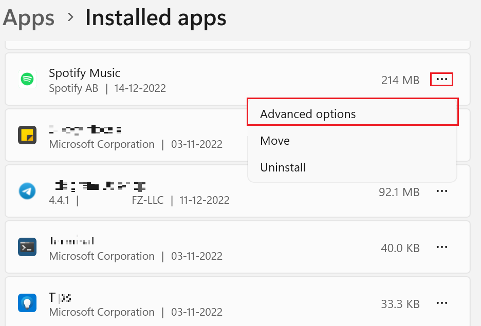 Installed Apps Settings