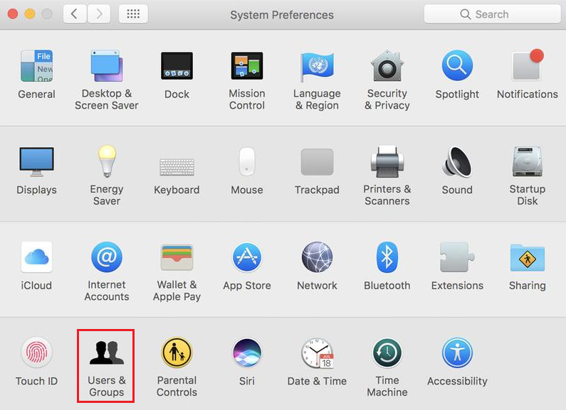 users & groups on system preferences mac