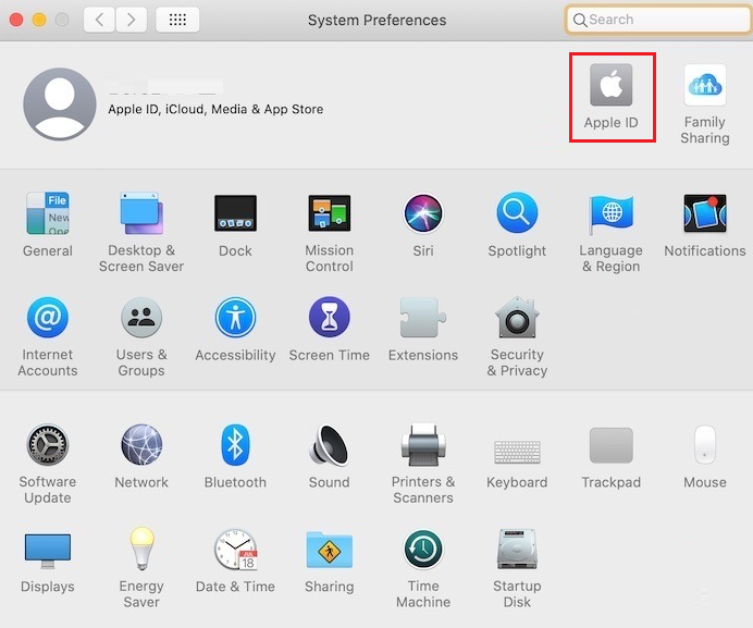 apple id in system preferences
