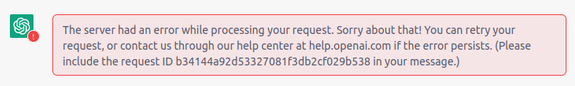 the server had an error while processing your request on chatgpt