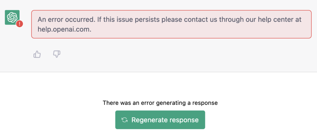 there was an error generating a response error on chatgpt