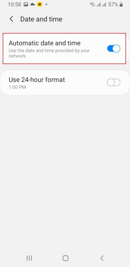 android date and time setting