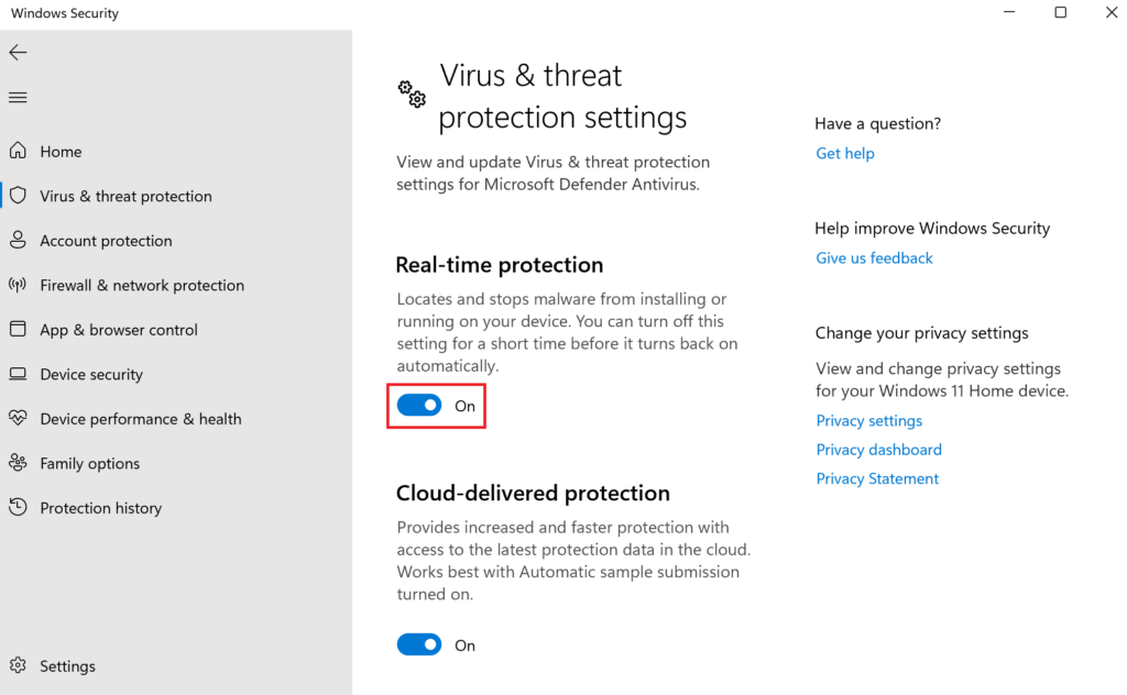 virus and threat protection 