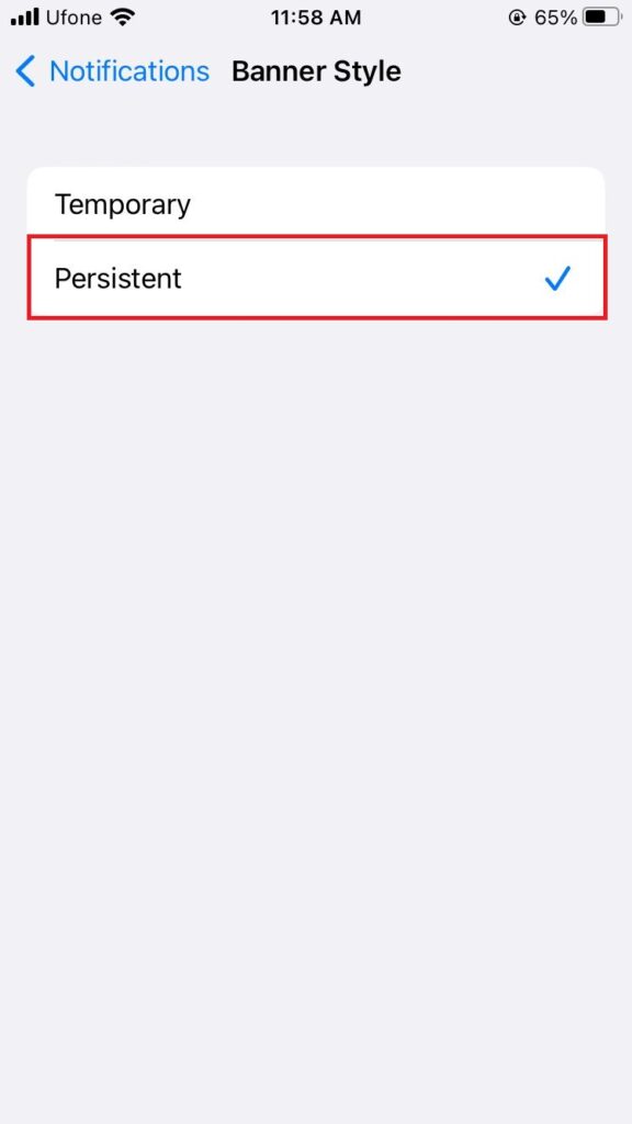 banner style in iphone settings