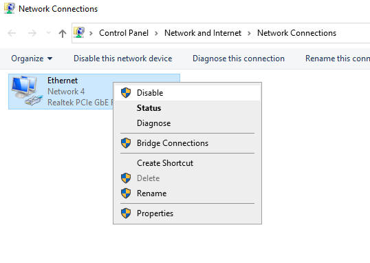Disable Ethernet