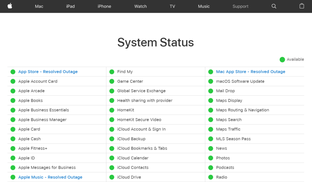 Apple Server Status