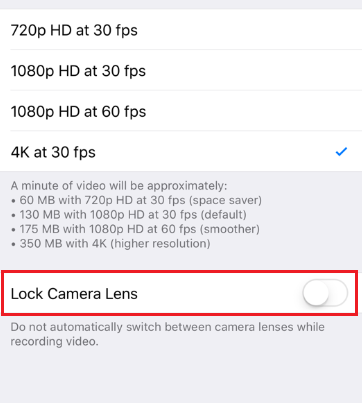 Lock camera lens in iphone settings