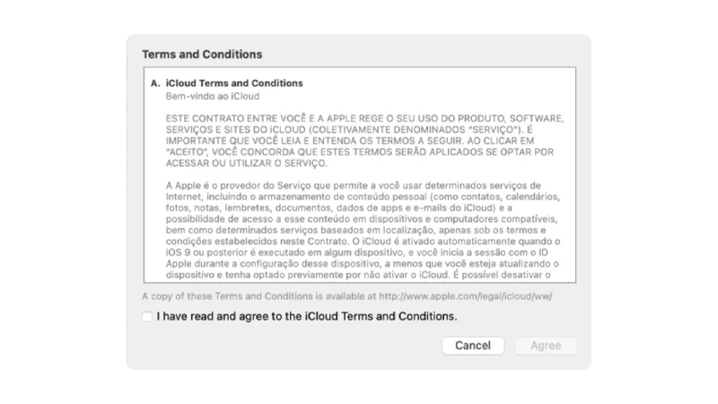 cant accept updated icloud terms and conditions