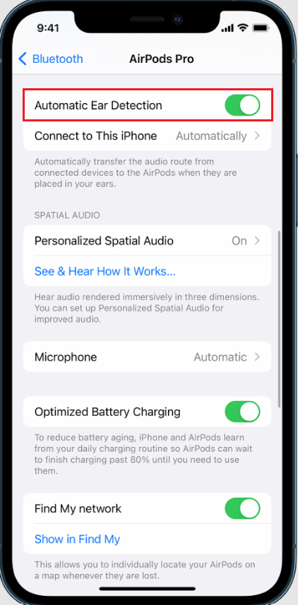 automatic ear detection in bluetooth settings