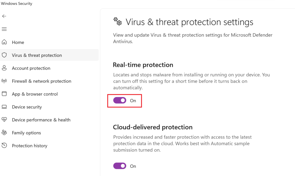 real-time protection in windows 11
